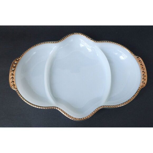 2 Vintage Fire King White Milk Glass and Gold Trim Anchor Hocking 3 Parts - Picture 1 of 6